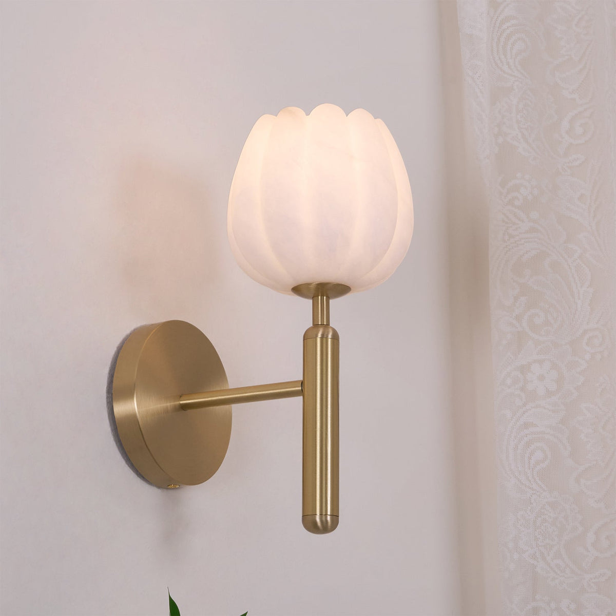 Textured Tulip Shade Wall Light – Round Metal Backplate