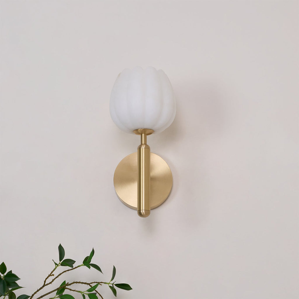 Textured Tulip Shade Wall Light – Round Metal Backplate – view 32
