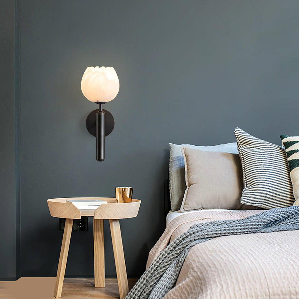 Textured Tulip Shade Wall Light – Round Metal Backplate
