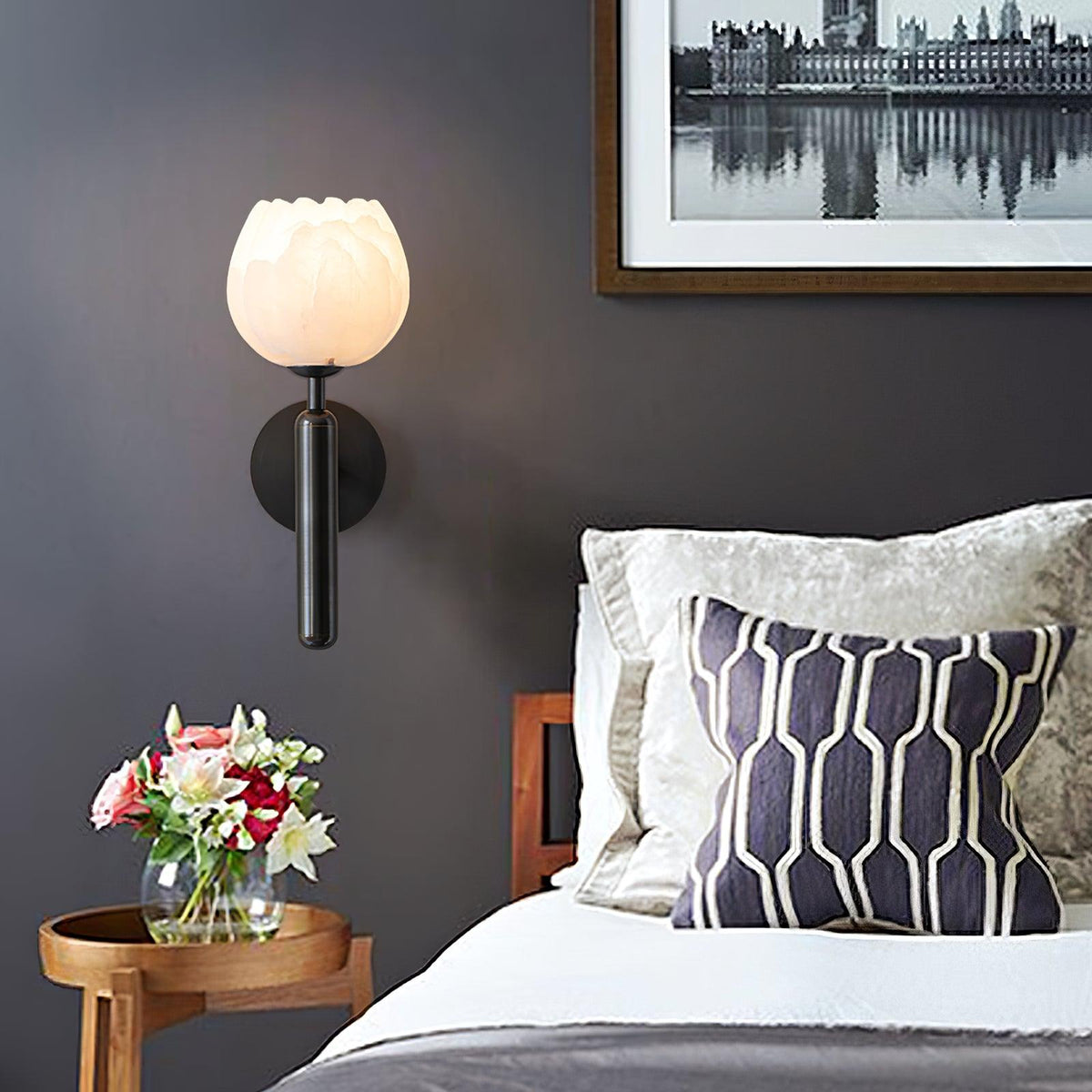 Textured Tulip Shade Wall Light – Round Metal Backplate