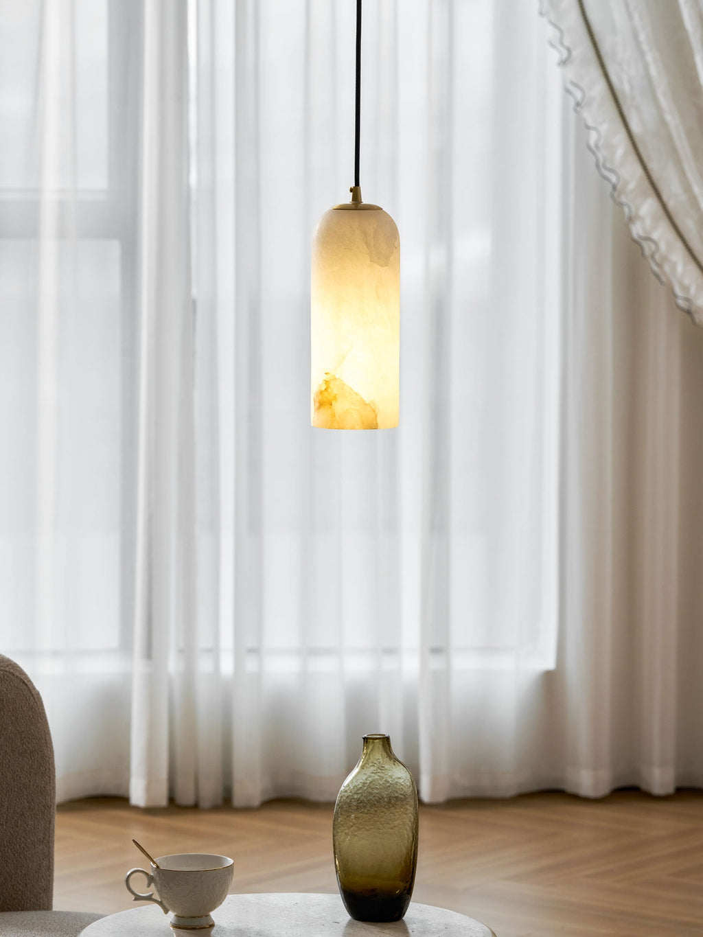 Monty natural alabaster pendant light with braided cable — image 5