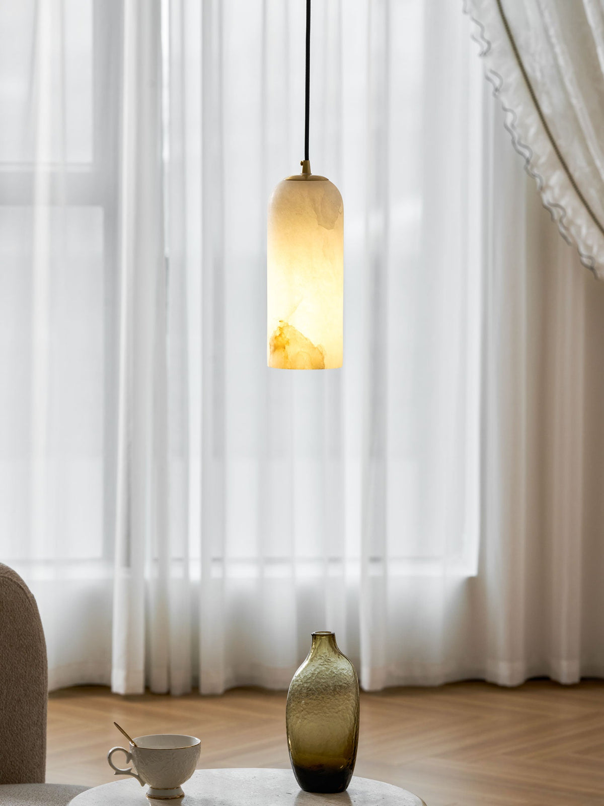 Monty natural alabaster pendant light with braided cable — image 5