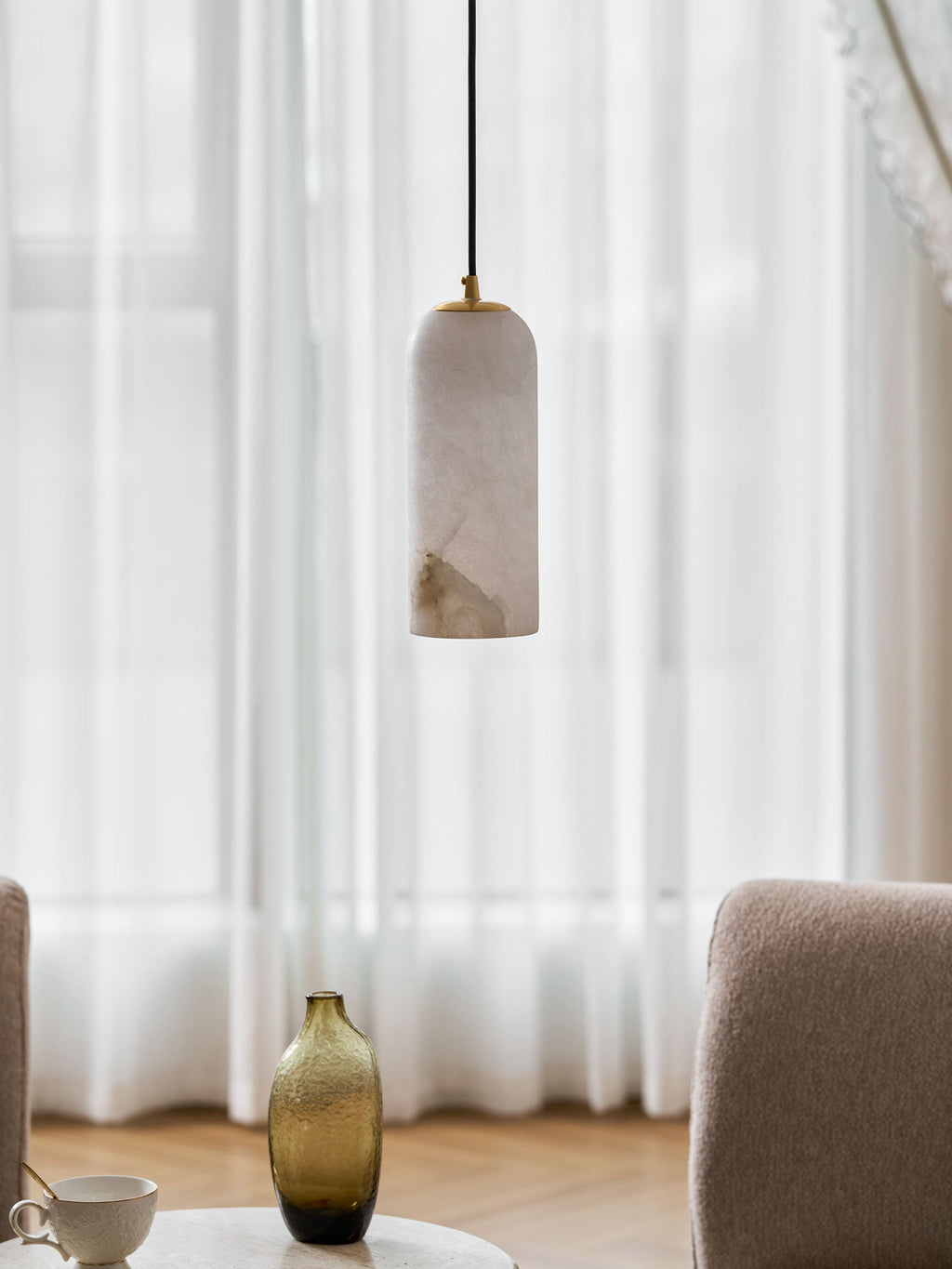 Monty natural alabaster pendant light with braided cable — image 33
