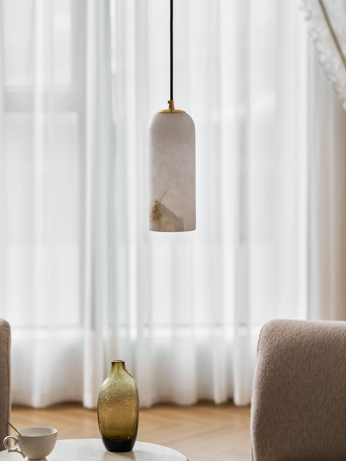 Monty natural alabaster pendant light with braided cable — image 33