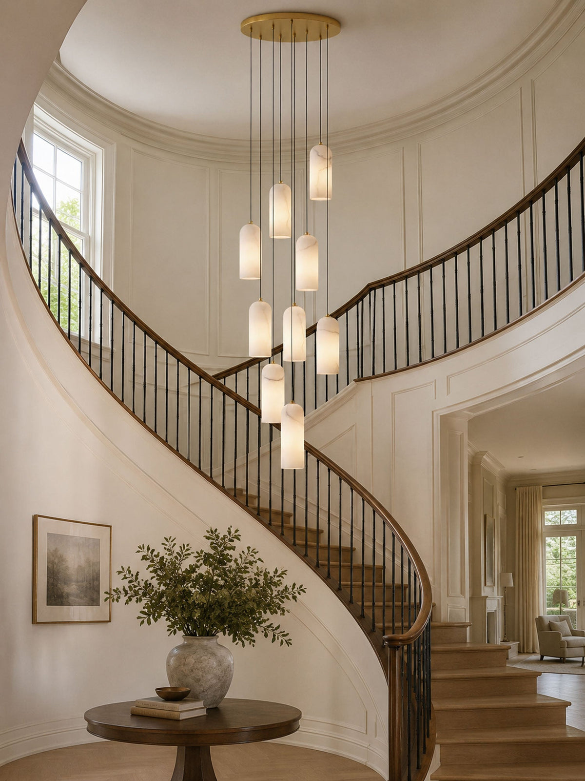 Monty natural alabaster pendant light with braided cable — image 8