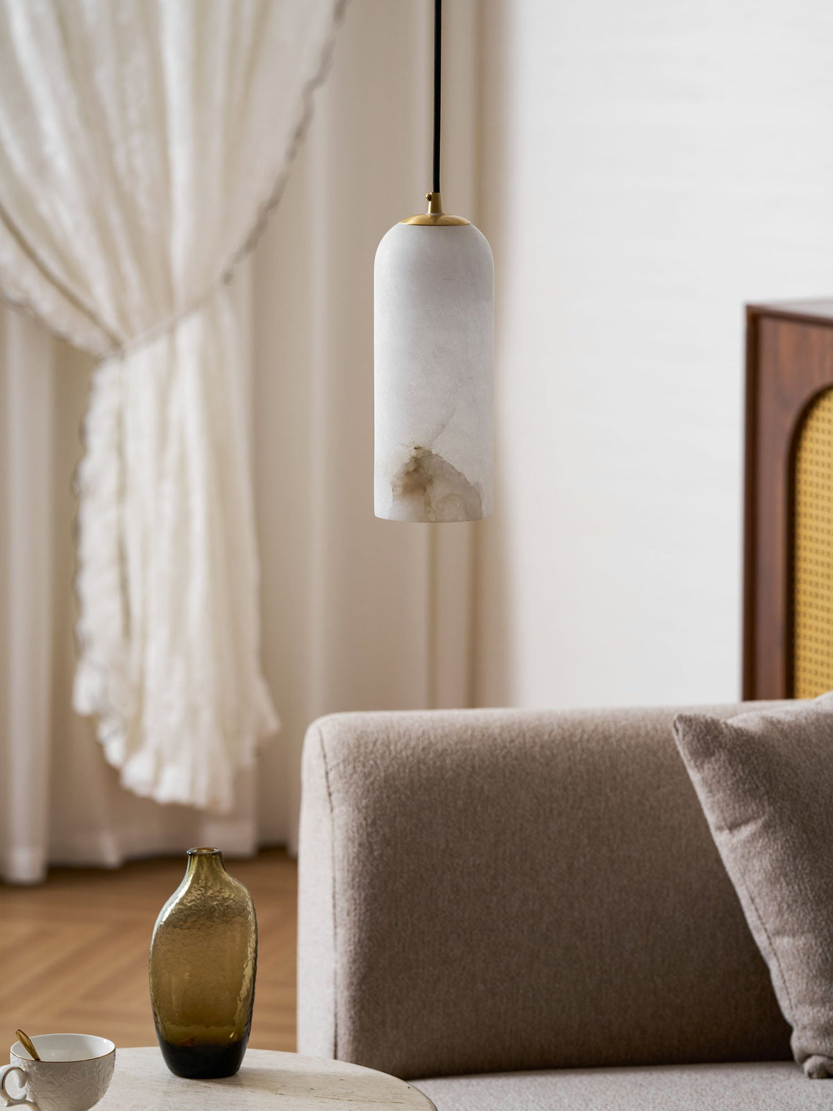 Monty natural alabaster pendant light with braided cable — image 34