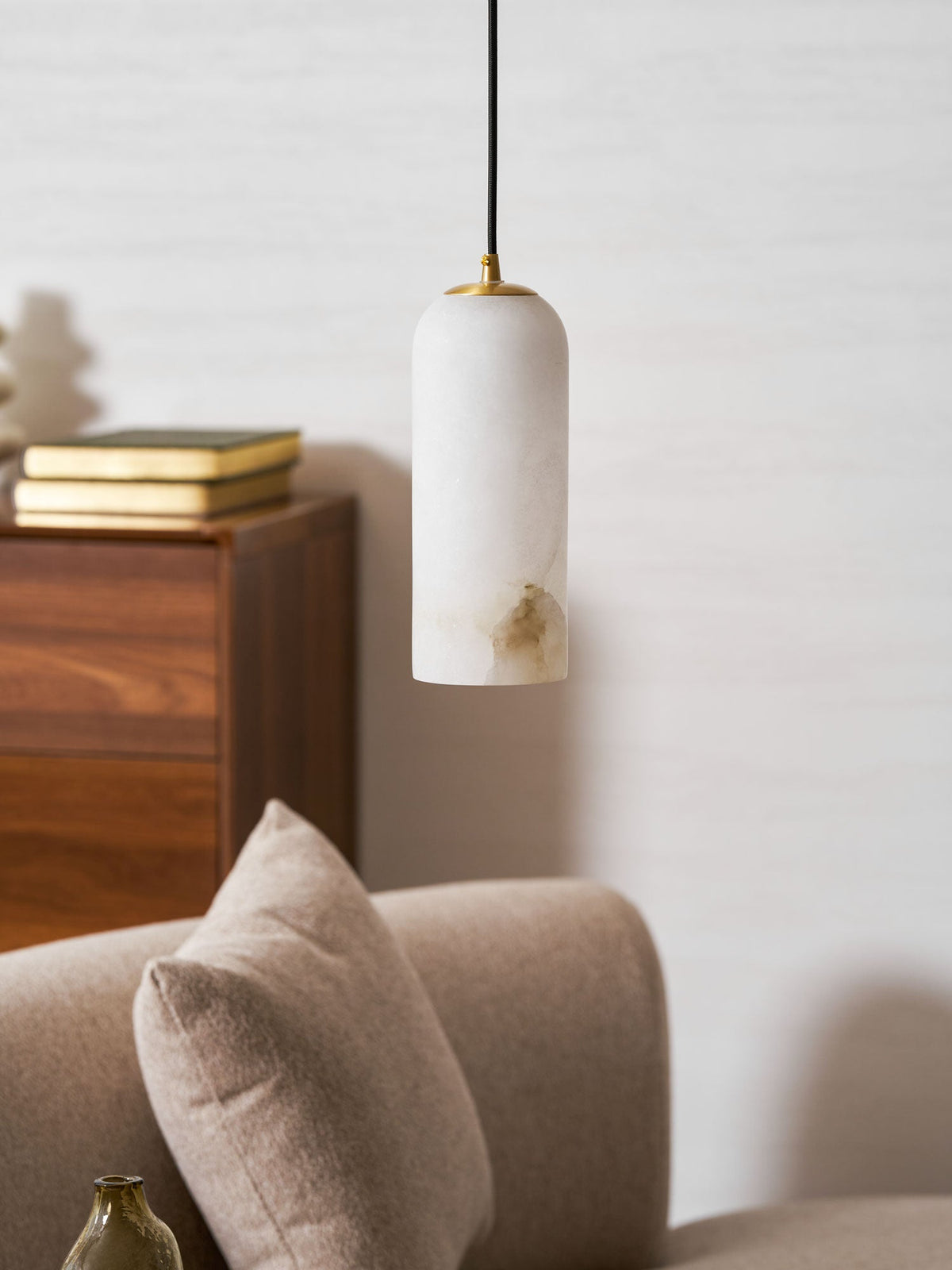 Monty natural alabaster pendant light with braided cable — image 35