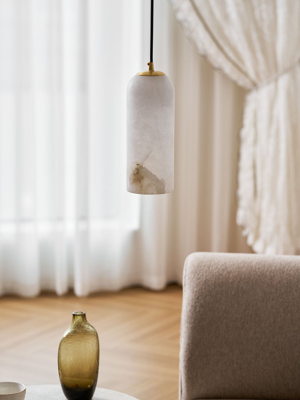 Monty natural alabaster pendant light with braided cable — image 31
