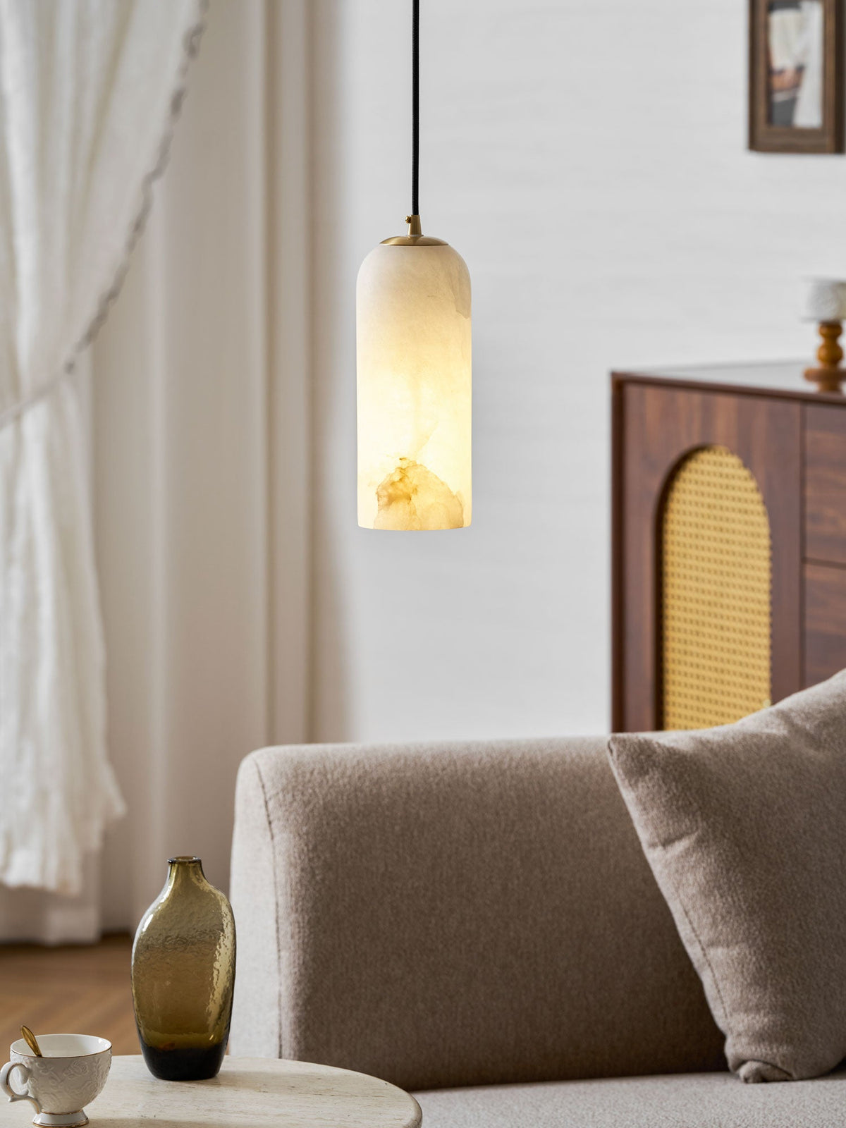 Monty natural alabaster pendant light with braided cable — image 32