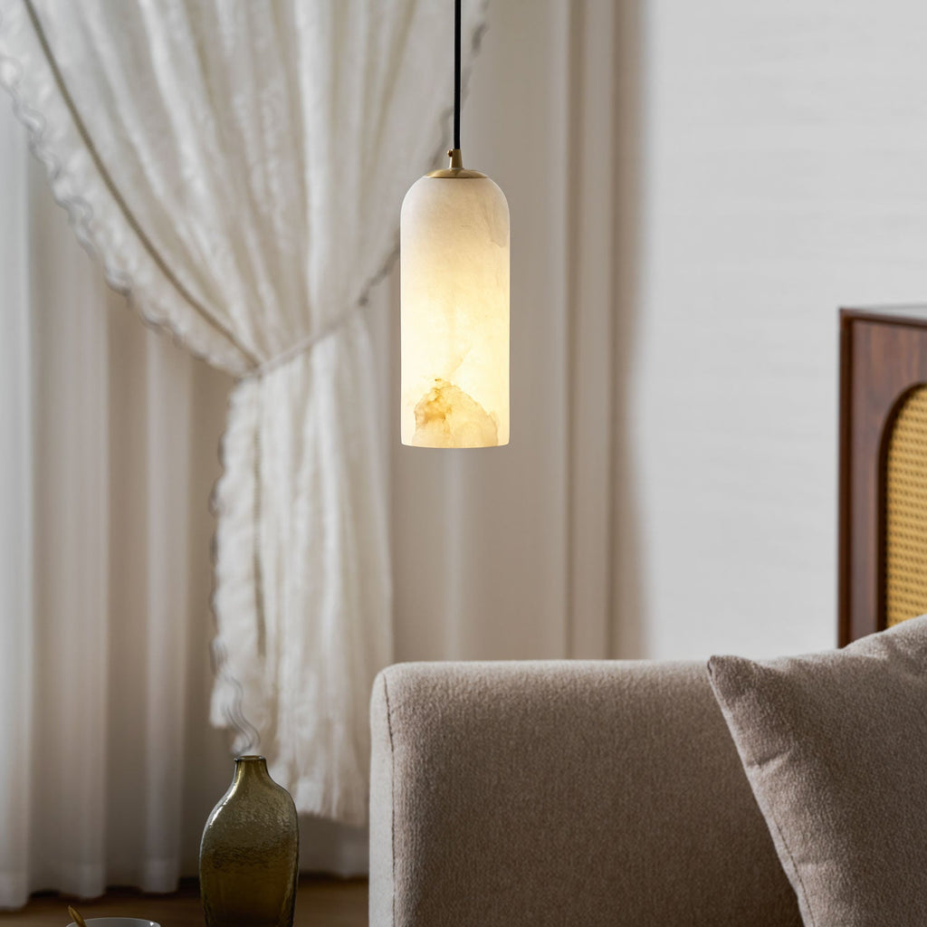 Monty natural alabaster pendant light with braided cable — image 2