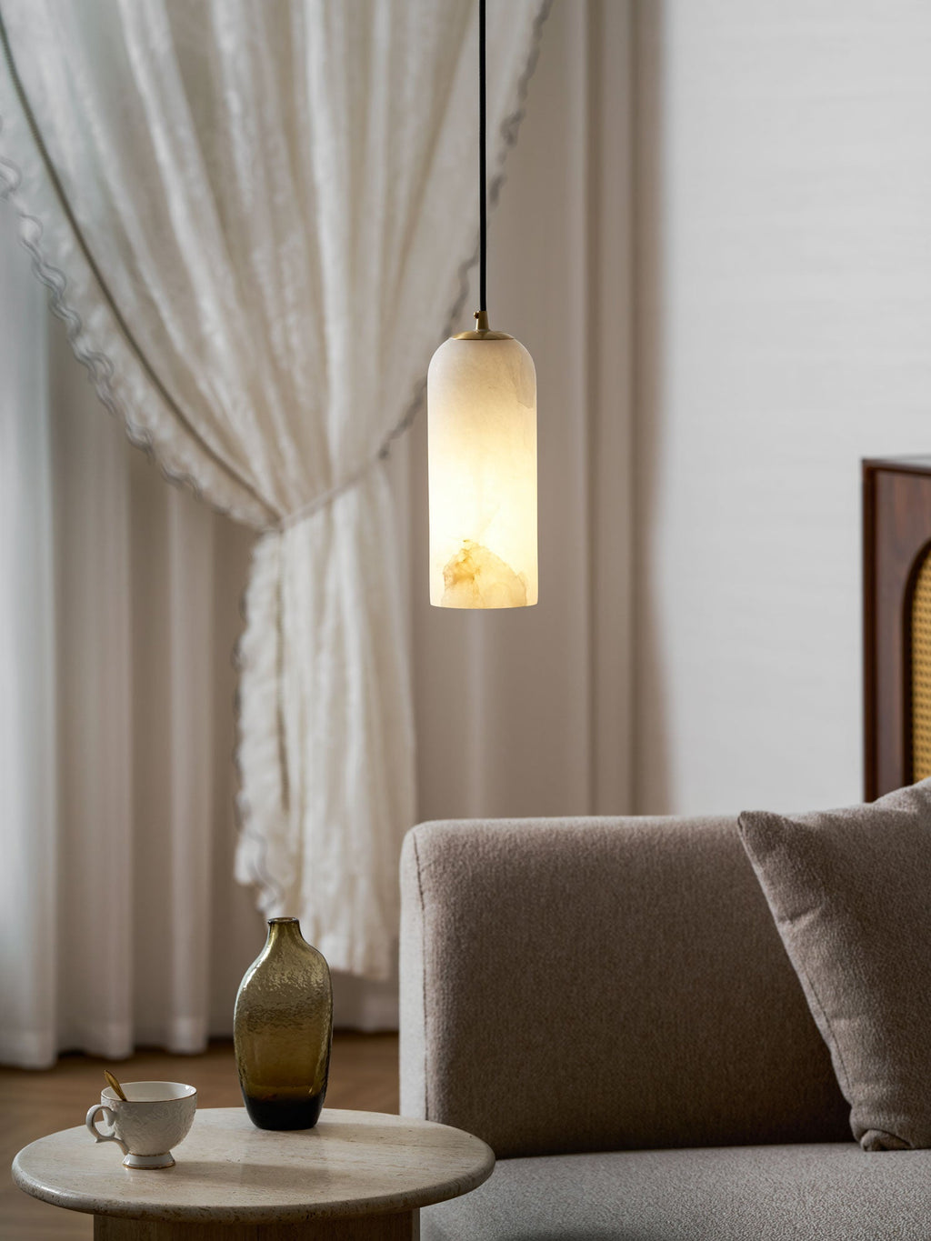 Monty natural alabaster pendant light with braided cable — image 3