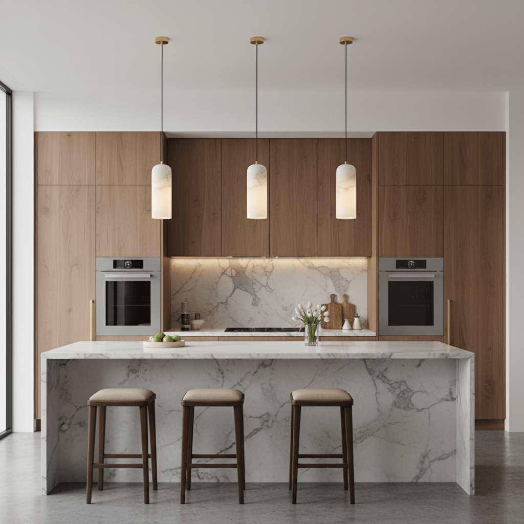 Monty natural alabaster pendant light with braided cable — image 7
