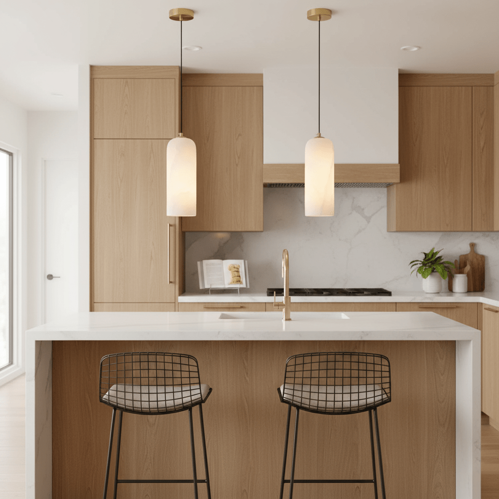 Monty natural alabaster pendant light with braided cable — image 6