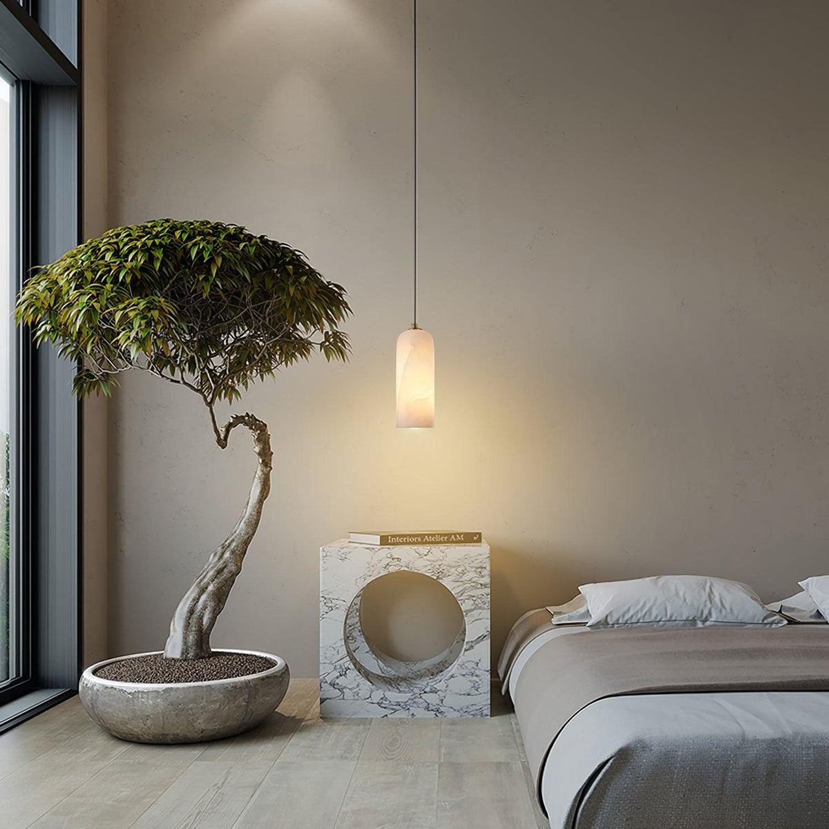 Monty natural alabaster pendant light with braided cable — image 15