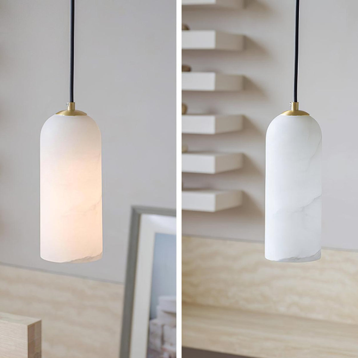Monty natural alabaster pendant light with braided cable — image 14