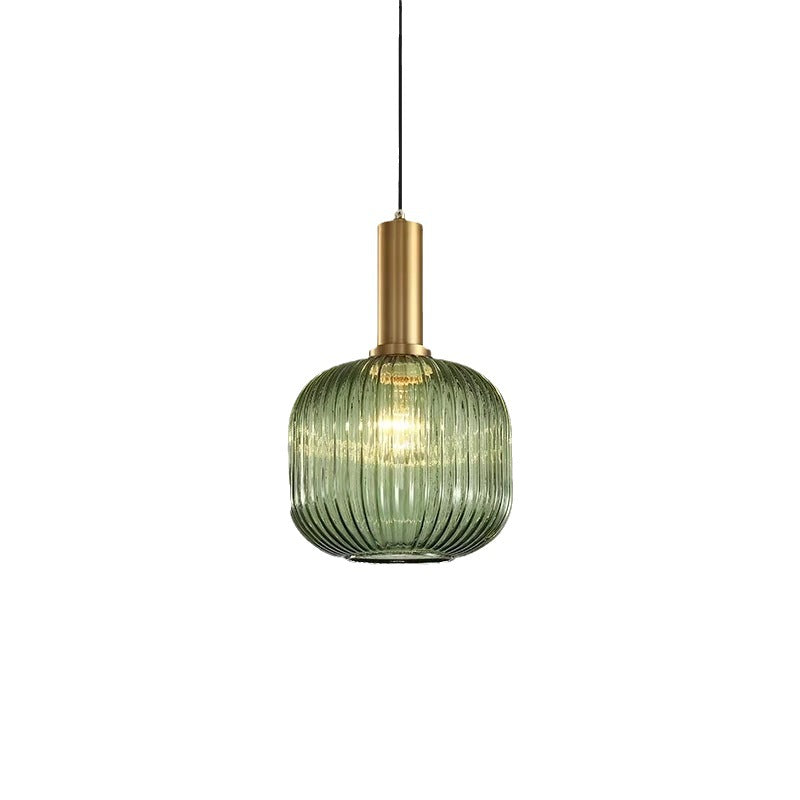 Coloured Blown Glass Pendant Light – Retro Wrought Iron Frame