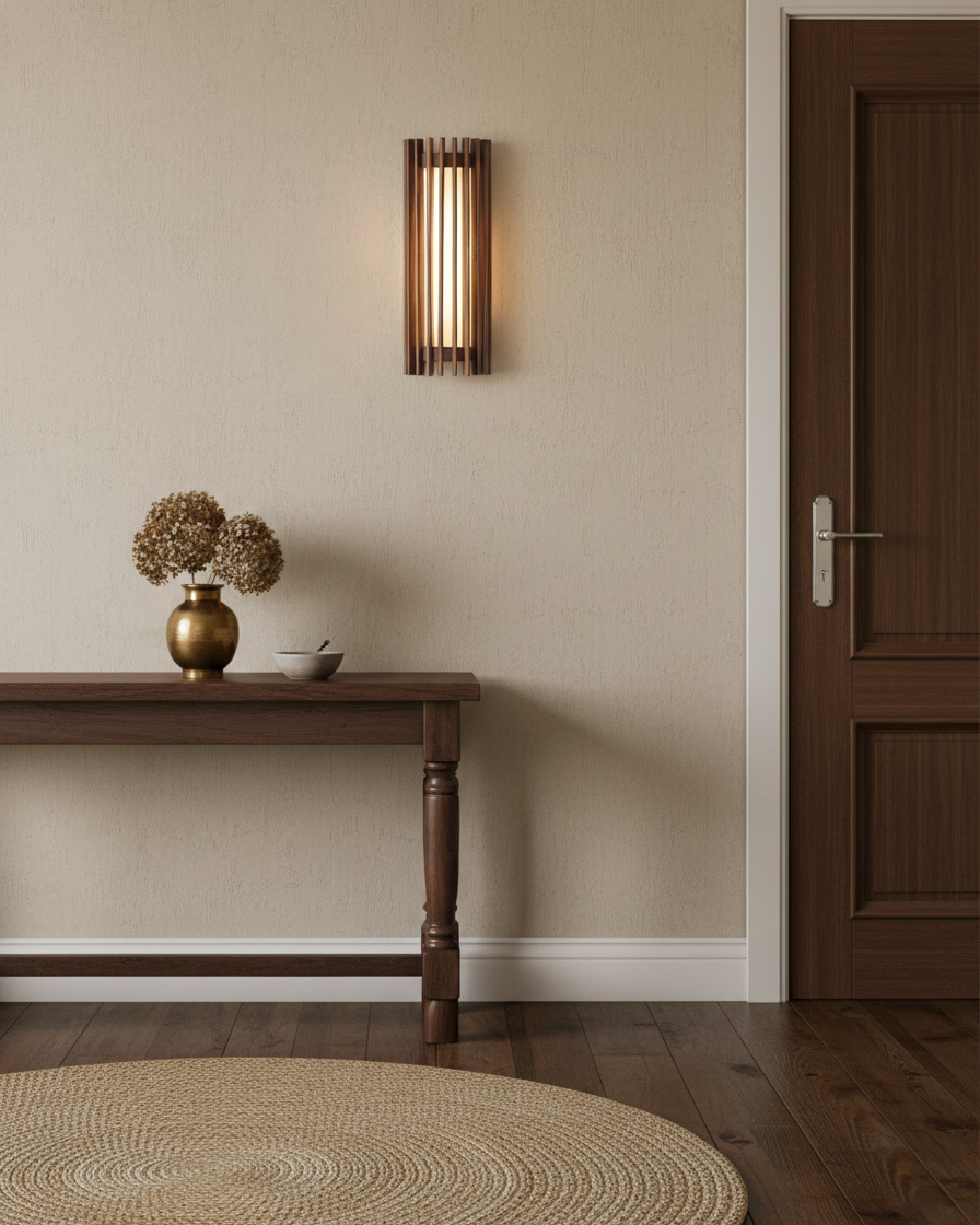 Walnut Slatted Wall Light – Vertical LED Linear Diffuser