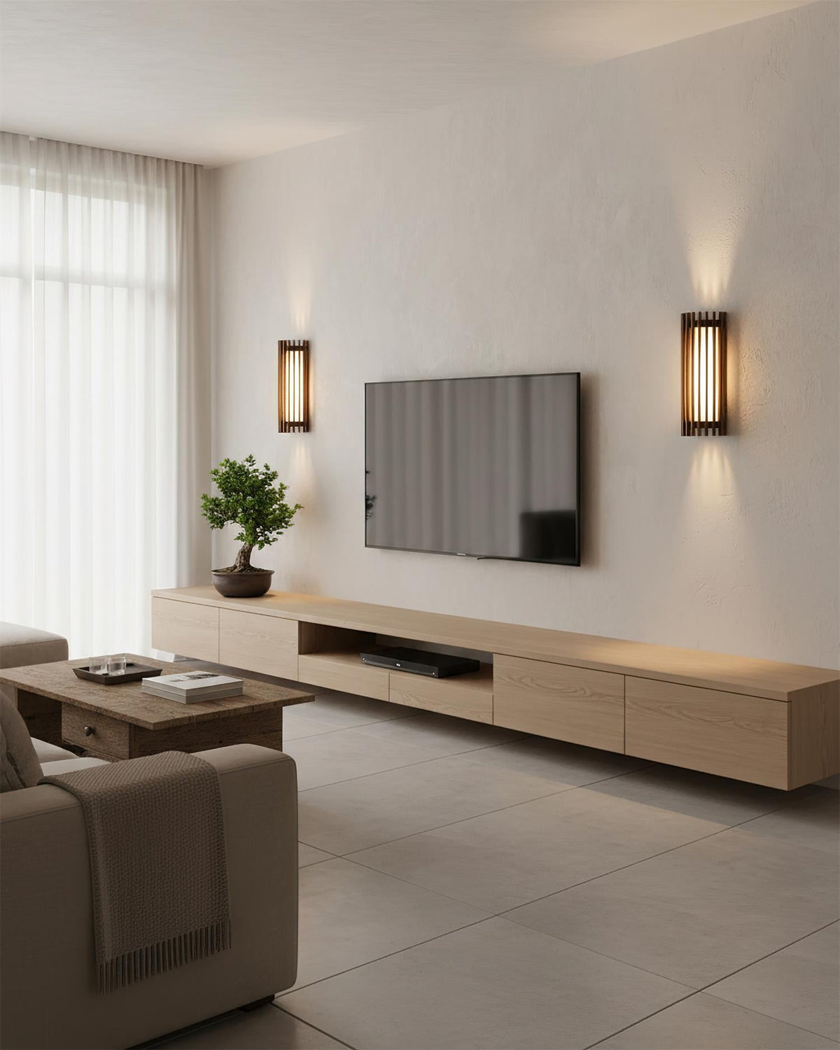 Walnut Slatted Wall Light – Vertical LED Linear Diffuser