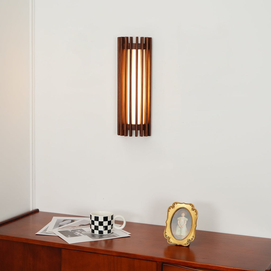 Walnut Slatted Wall Light – Vertical LED Linear Diffuser