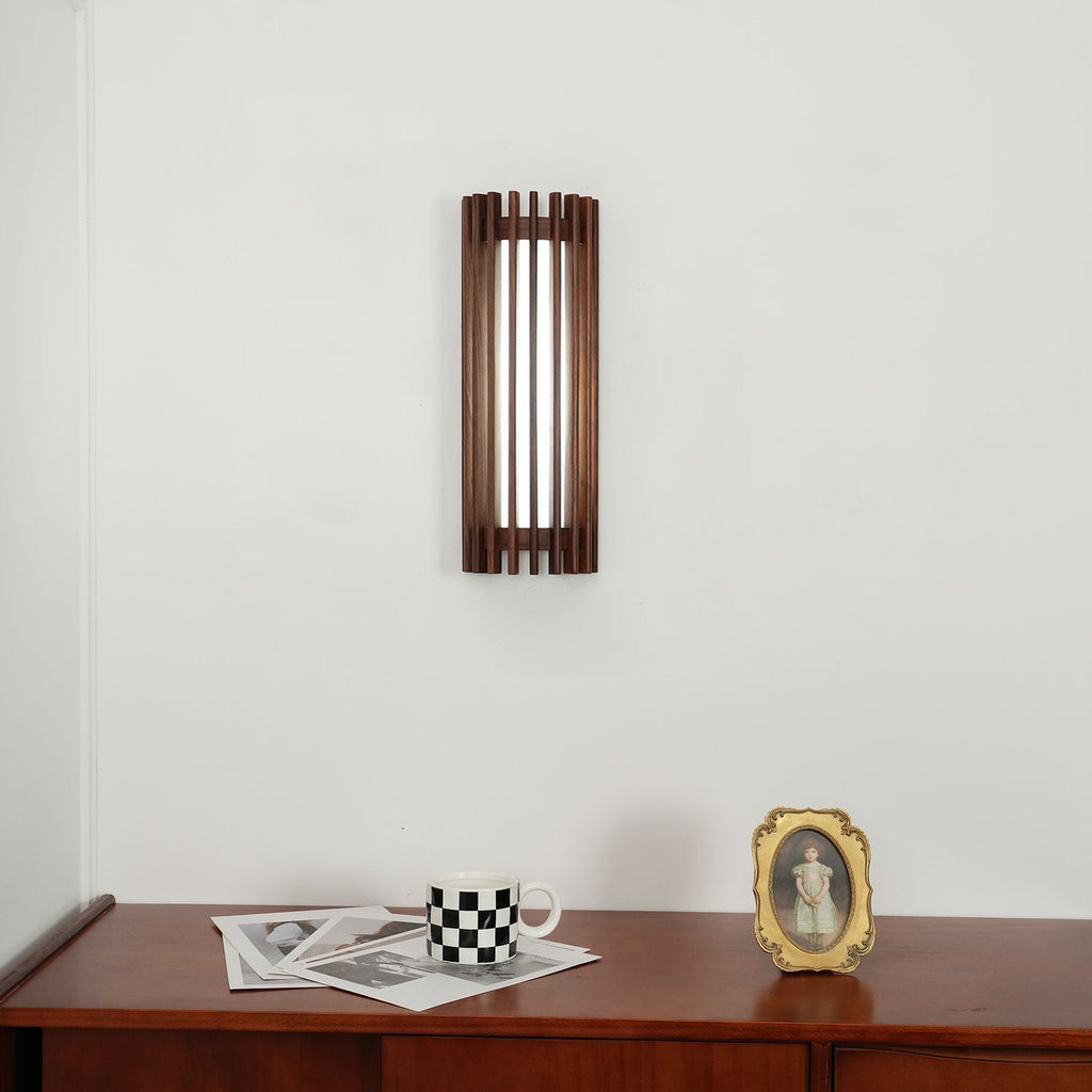 Walnut Slatted Wall Light – Vertical LED Linear Diffuser – view 33