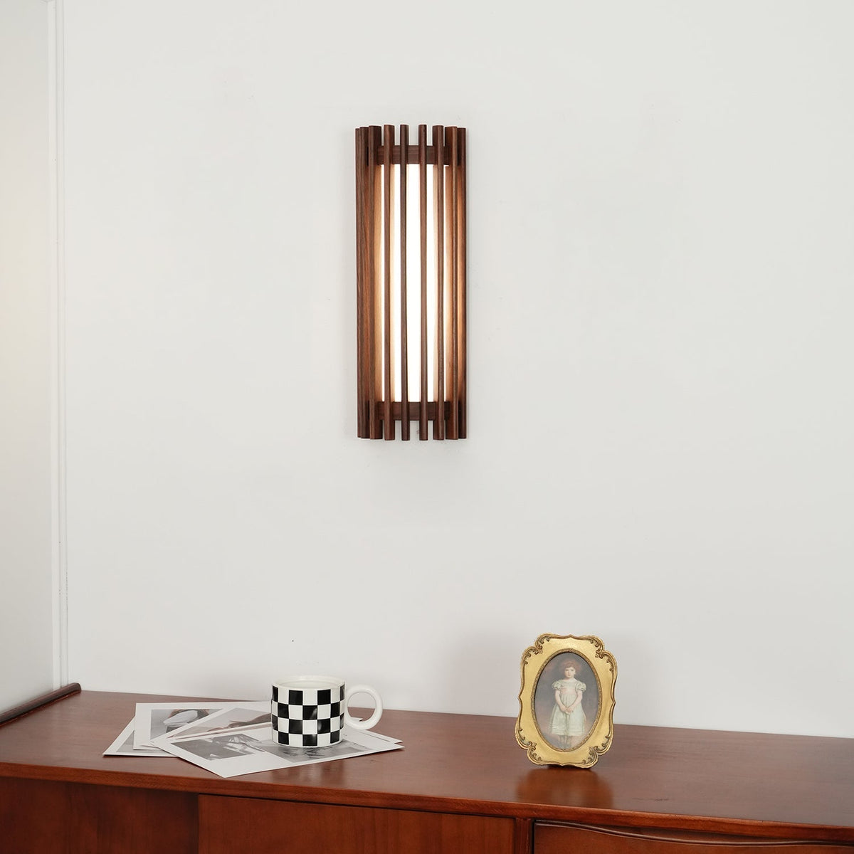 Walnut Slatted Wall Light – Vertical LED Linear Diffuser