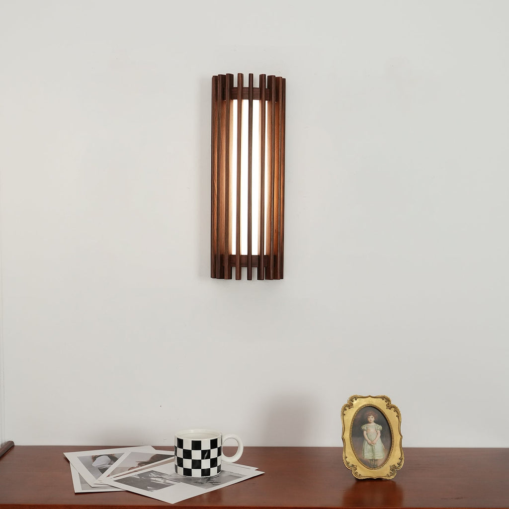 Walnut Slatted Wall Light – Vertical LED Linear Diffuser