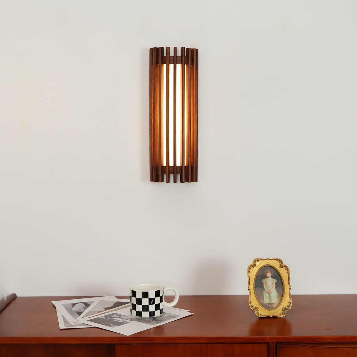 Walnut Slatted Wall Light – Vertical LED Linear Diffuser