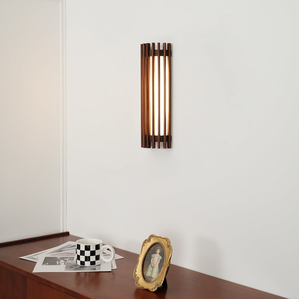 Walnut Slatted Wall Light – Vertical LED Linear Diffuser – view 40