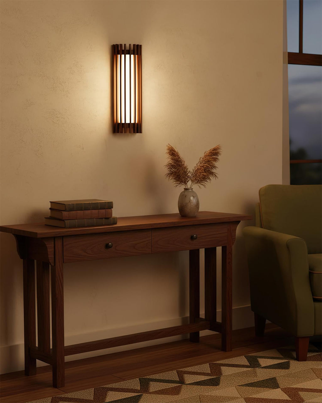 Walnut Slatted Wall Light – Vertical LED Linear Diffuser