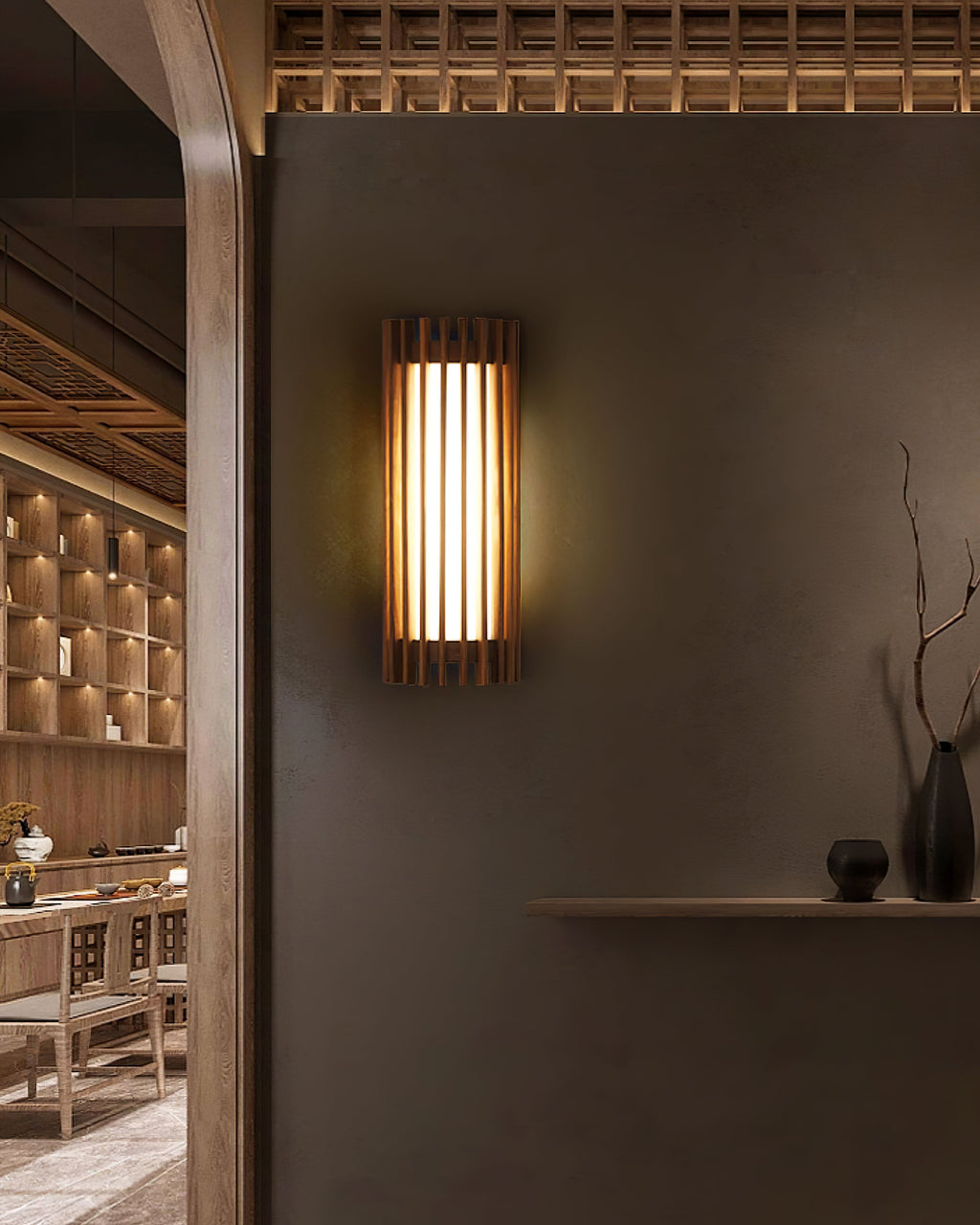 Walnut Slatted Wall Light – Vertical LED Linear Diffuser