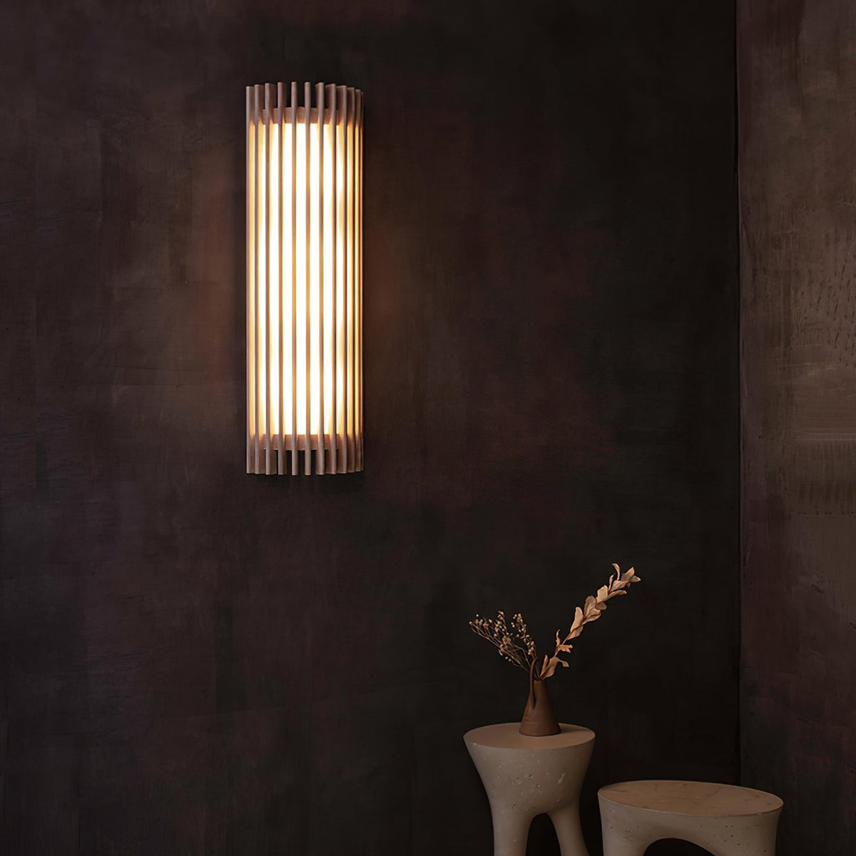 Walnut Slatted Wall Light – Vertical LED Linear Diffuser