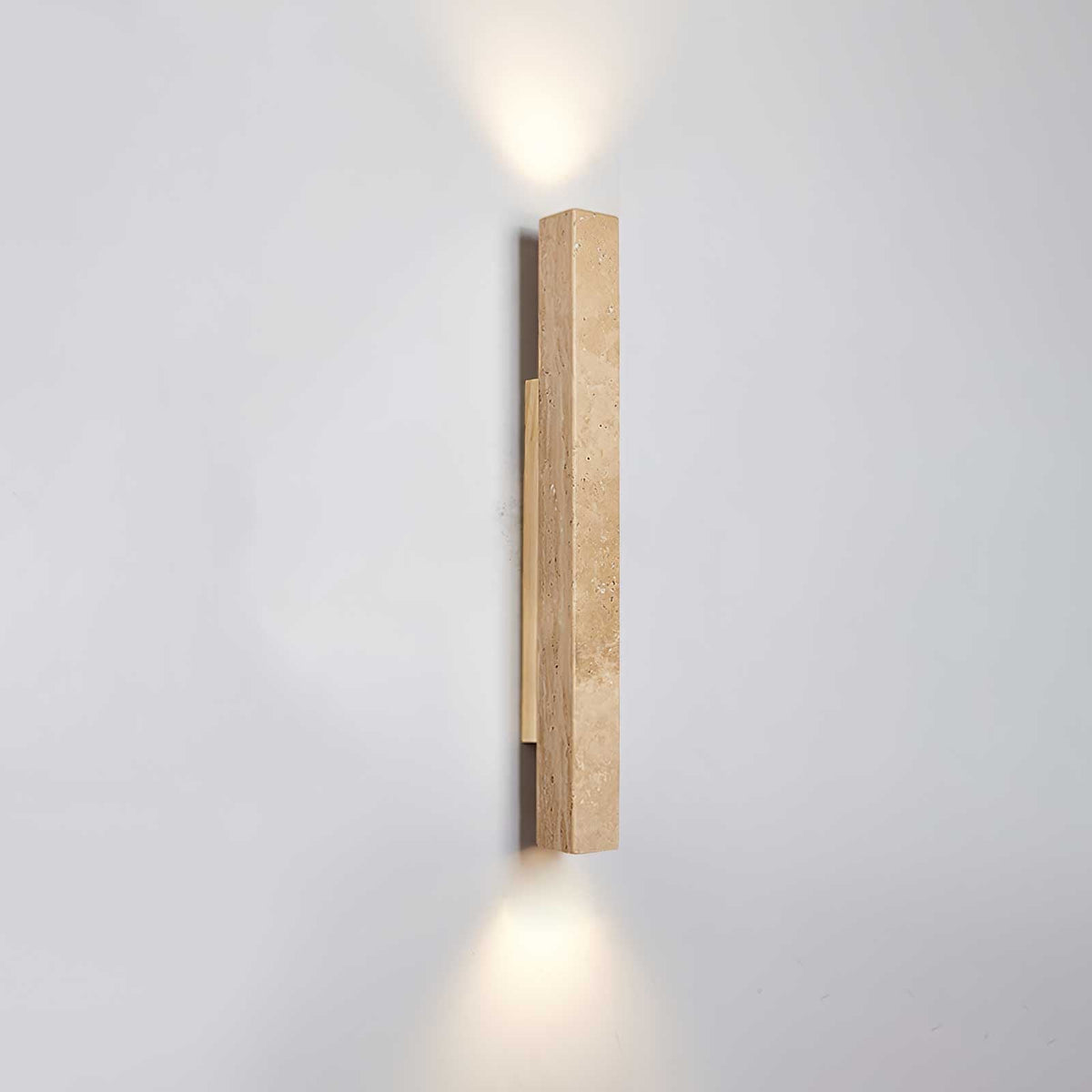 Travertine column wall light with natural wood detail — image 26
