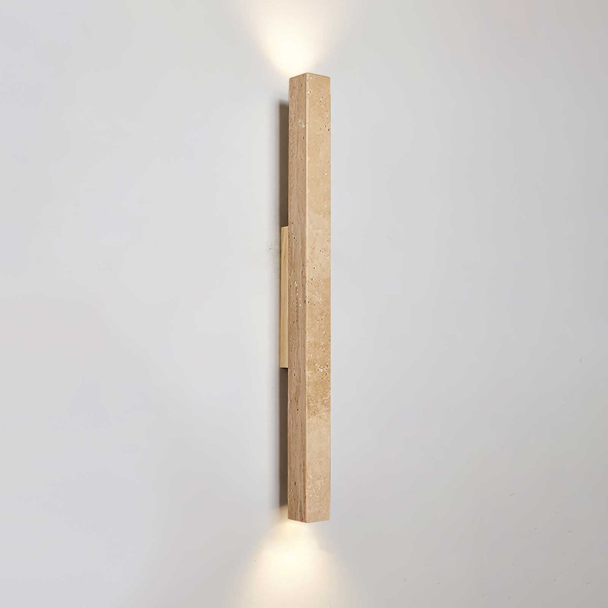 Travertine column wall light with natural wood detail — image 30