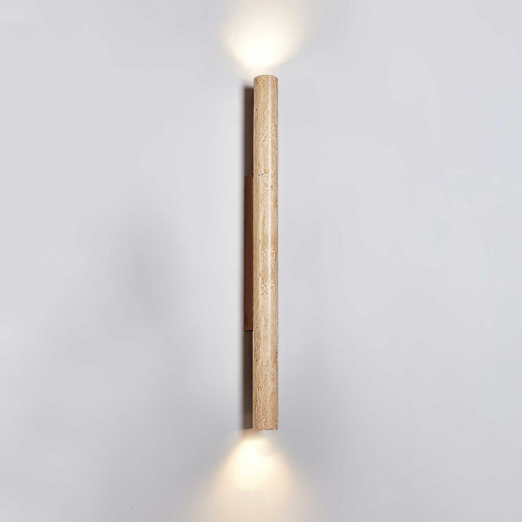 Travertine column wall light with natural wood detail — image 19