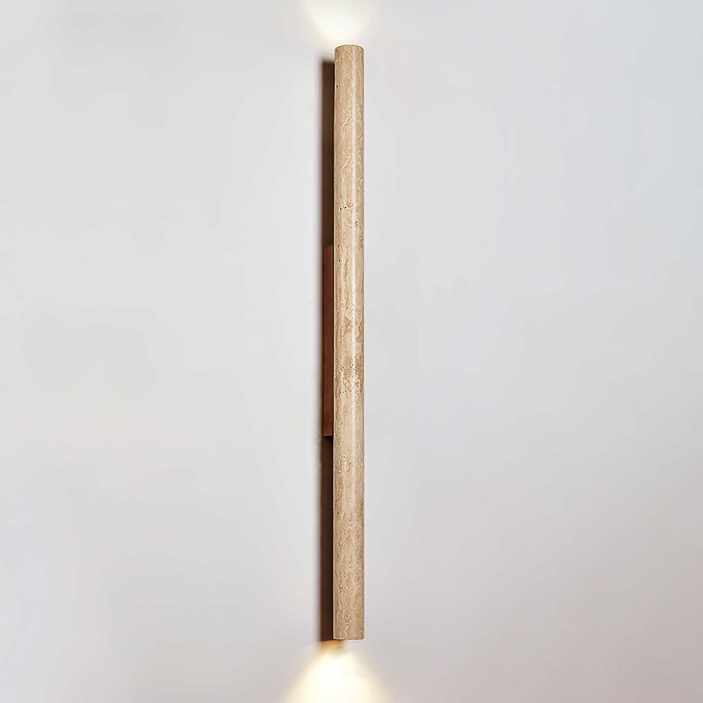 Travertine column wall light with natural wood detail — image 23