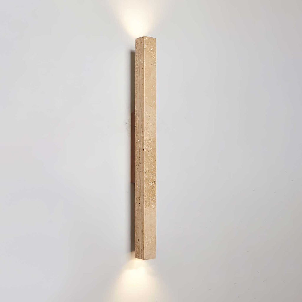 Travertine column wall light with natural wood detail — image 29