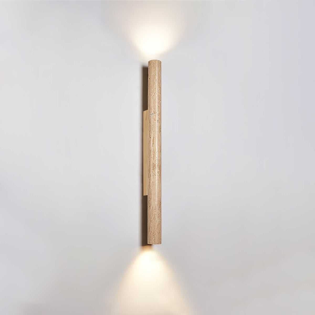 Travertine column wall light with natural wood detail — image 18