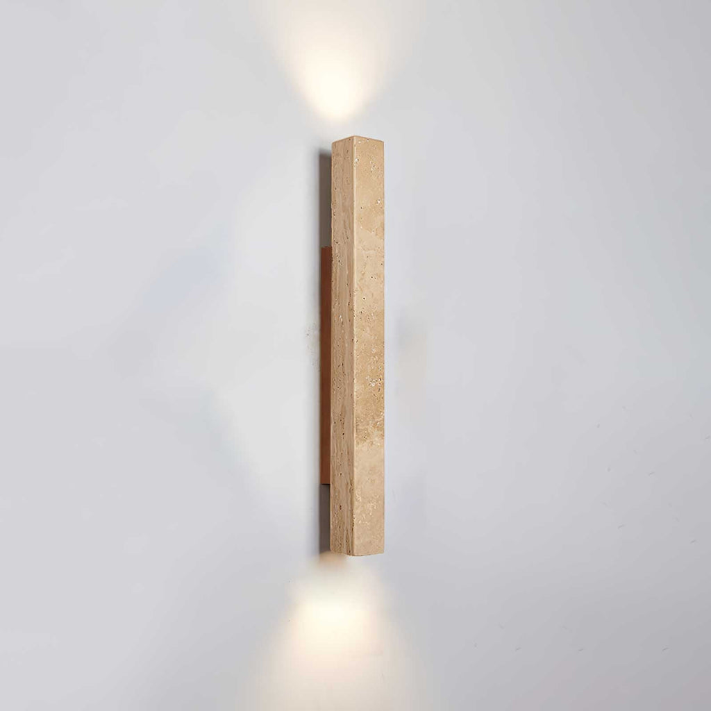 Travertine column wall light with natural wood detail — image 25