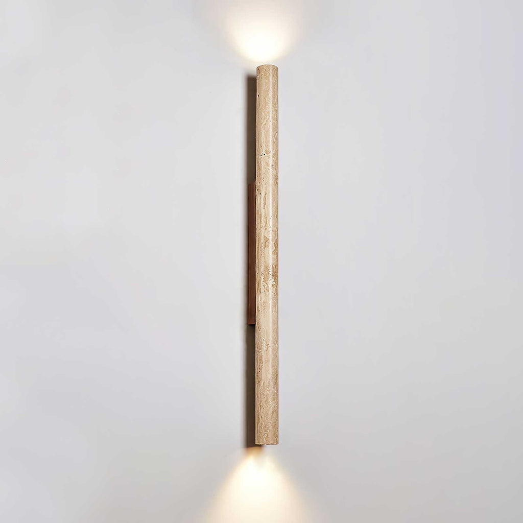 Travertine column wall light with natural wood detail — image 21