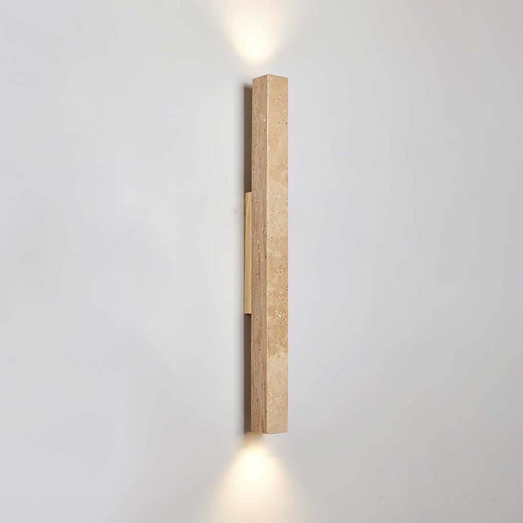 Travertine column wall light with natural wood detail — image 27