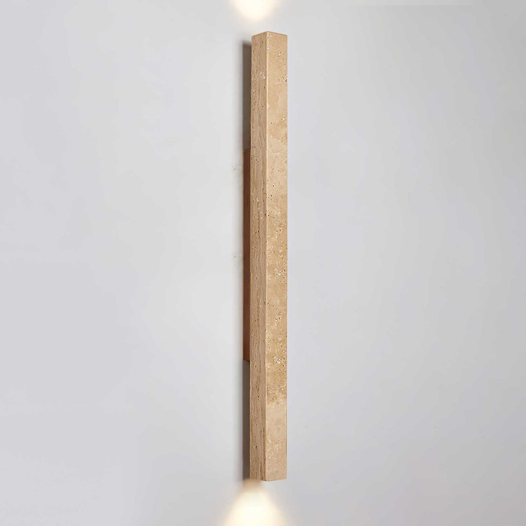 Travertine column wall light with natural wood detail — image 32