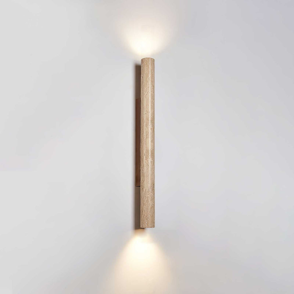 Travertine column wall light with natural wood detail — image 17
