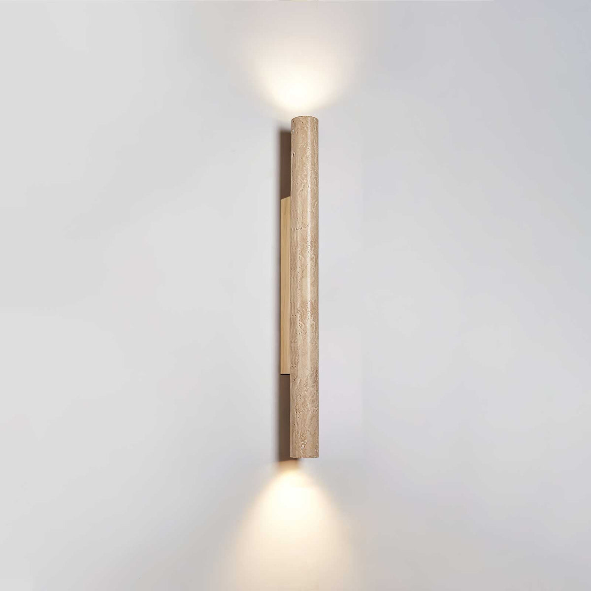 Travertine column wall light with natural wood detail — image 16