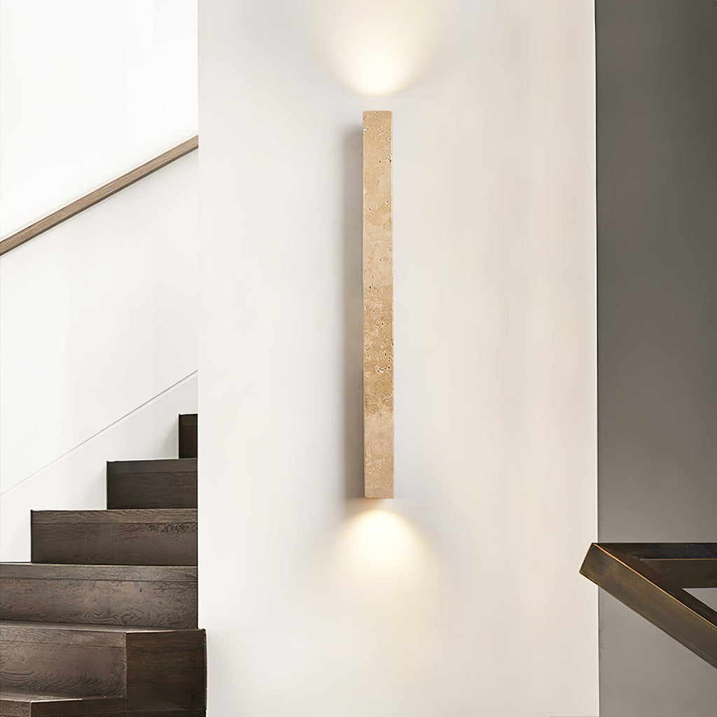 Travertine column wall light with natural wood detail — image 4