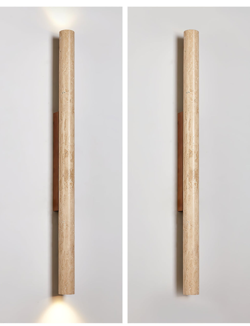 Travertine column wall light with natural wood detail — image 12