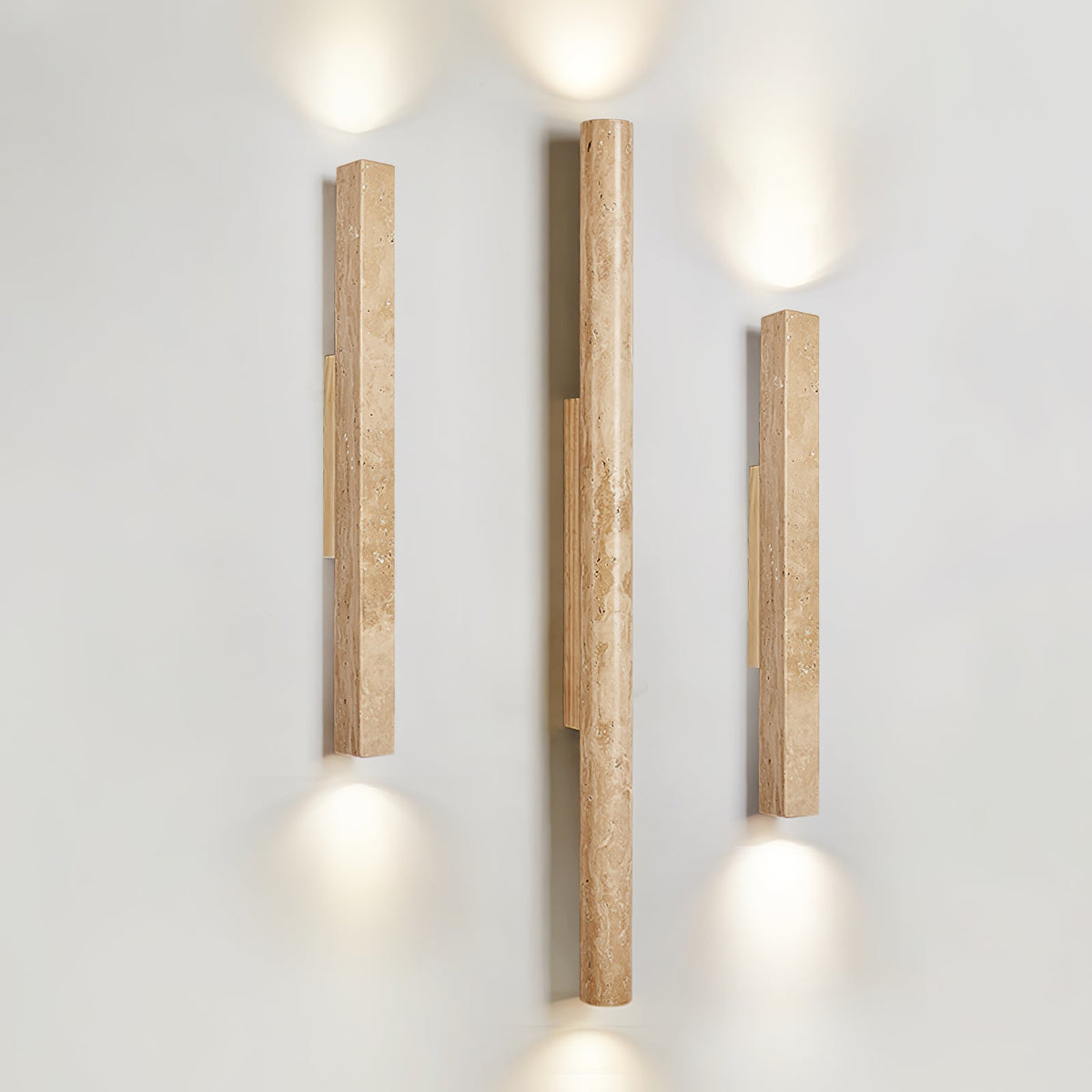 Travertine column wall light with natural wood detail — image 13