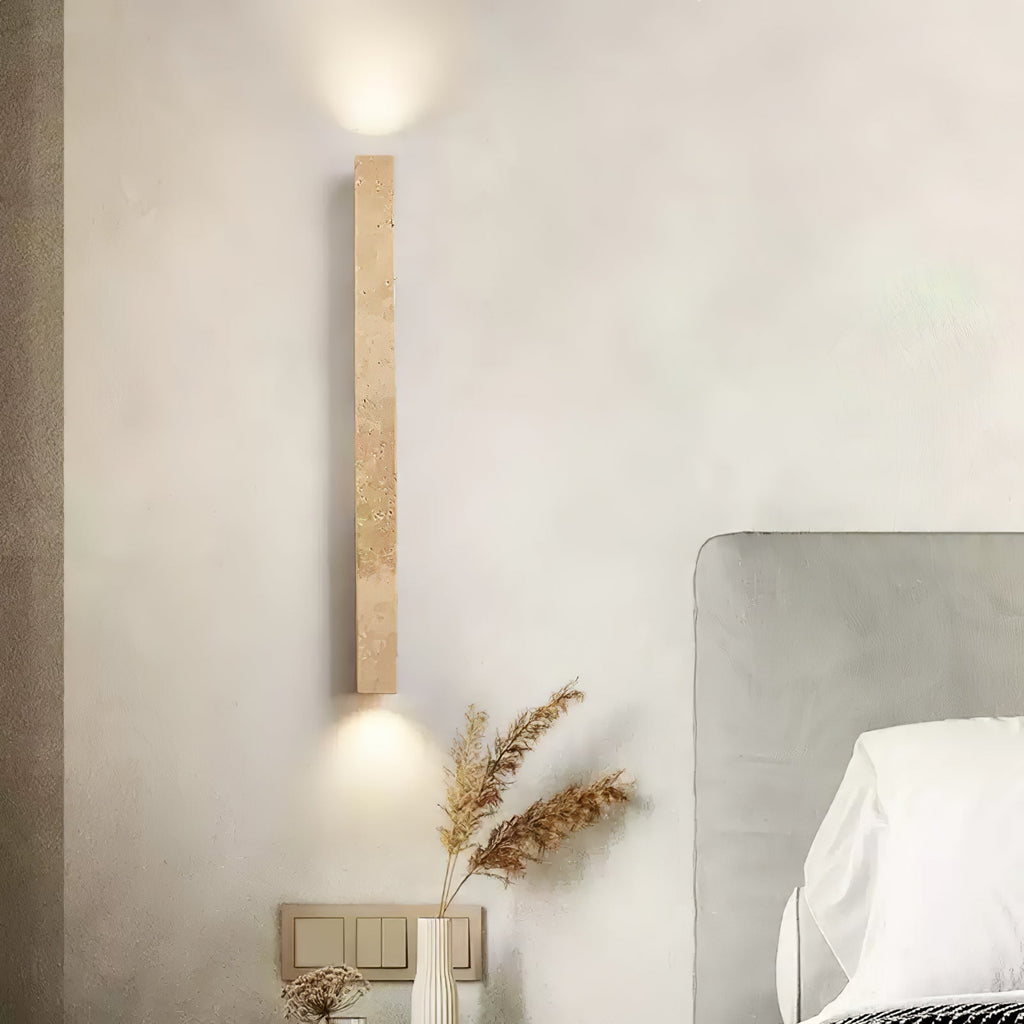 Travertine column wall light with natural wood detail — image 5