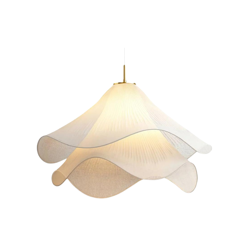 Japandi Rippled Fabric Pendant Light – Matt White LED Shade
