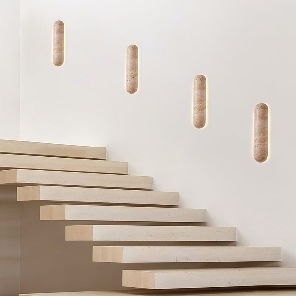 Backlit travertine wall light, slim stone bar with a warm halo (7)