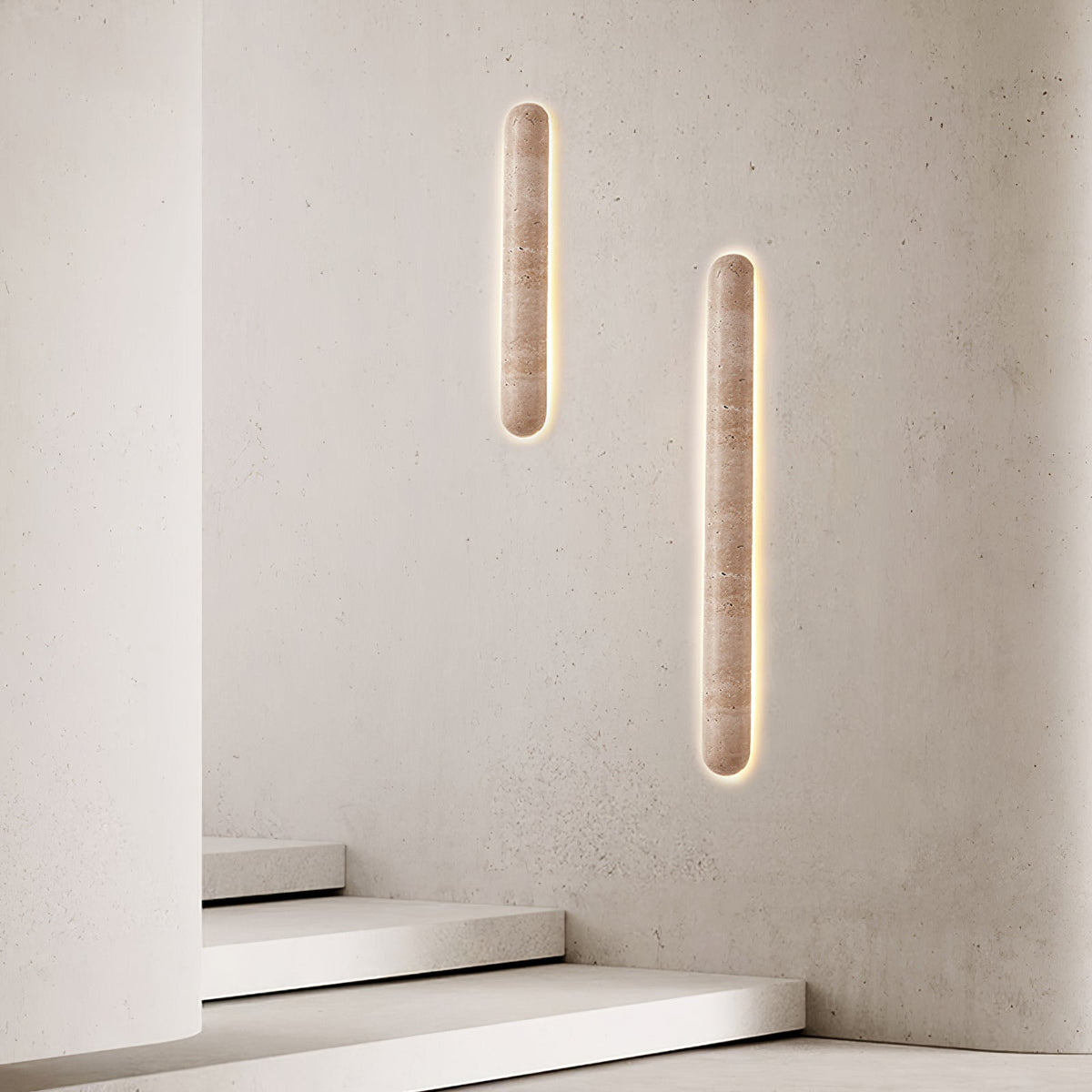 Backlit travertine wall light, slim stone bar with a warm halo (8)